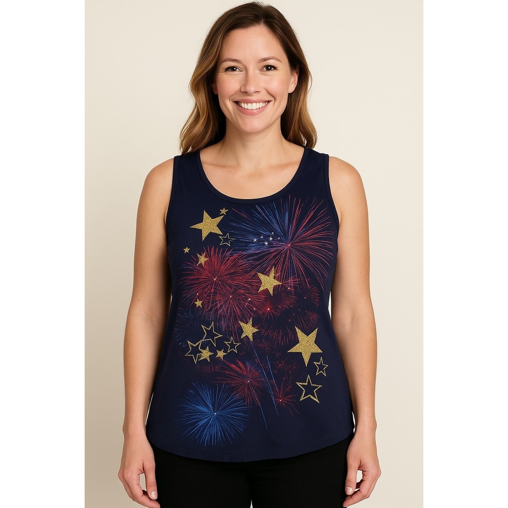 Women's Patriotic 4th of July Tank‎ Top XL | Light Up The Sky Fireworks USA Made